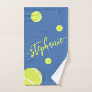 Tennis Balls Script Name Personalized Blue Hand Towel