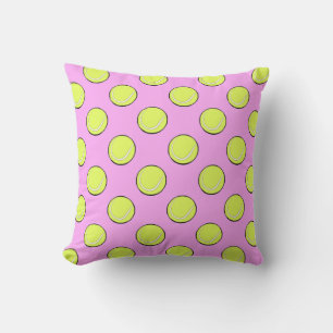 Tennis Balls Seamless Pattern on Pink Background Throw Pillow