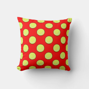 Tennis Balls Seamless Pattern on Red Background Throw Pillow