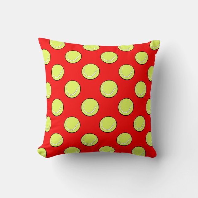 Tennis Balls Seamless Pattern on Red Background Throw Pillow (Front)