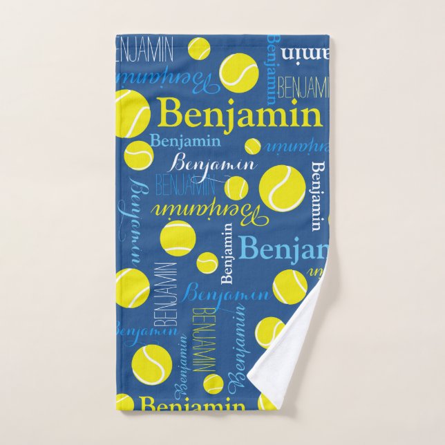 Tennis balls sports yellow, blue custom hand towel (Hand Towel)