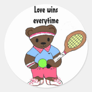 Tennis Bear - Love wins everytime Classic Round Sticker