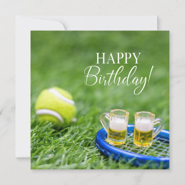 Tennis Birthday Card with Ball and Beer for player (Front)