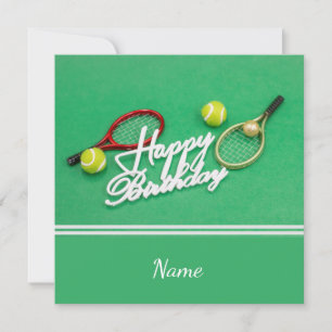 Tennis Birthday card with racket and ball on green