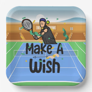 Tennis Birthday for Tennis Player Make a Wish  Paper Plate