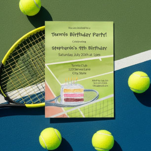 Tennis Birthday Funny Cake Served on Tennis Racket Invitation