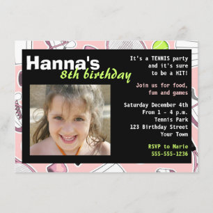 Tennis Birthday Party Invitation Pink