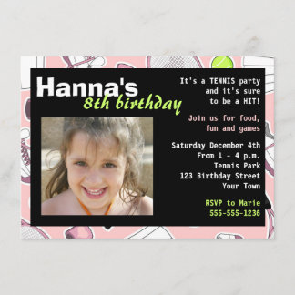 Tennis Birthday Party Invitation Pink