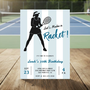 Tennis Birthday Party Make a Racket Blue Striped Invitation