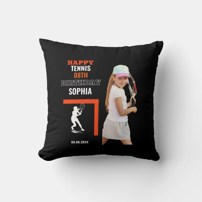 Tennis Birthday, Tennis Girl Player Backdrops Throw Pillow (Front)
