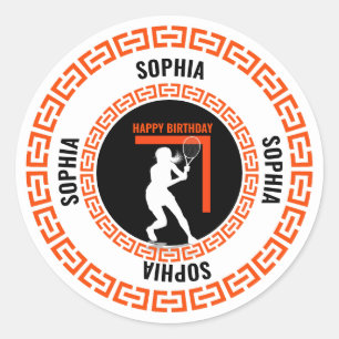 Tennis Birthday, Tennis Girl Player  Classic Round Sticker