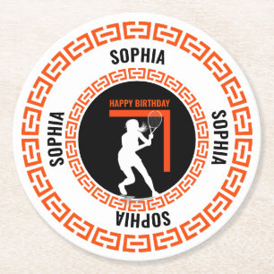 Tennis Birthday, Tennis Girl Player Round Paper Coaster