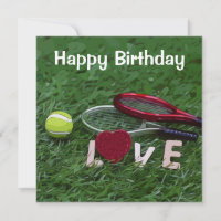 Tennis Birthday with  ball and  Racket on Green