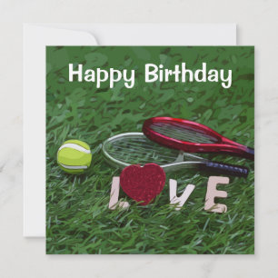 Tennis Birthday with  ball and  Racket on Green Card