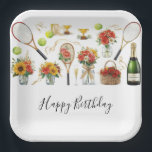 Tennis Birthday with Flowers and ball watercolor Paper Plate<br><div class="desc">Make your tennis-themed birthday party extra special with these charming watercolor paper plates! Featuring a central tennis ball surrounded by colourful flowers in a wreath-style circular pattern, these plates add a cheerful and festive touch to your table. Perfect for kids, teens, and tennis fans celebrating a birthday, these plates bring...</div>