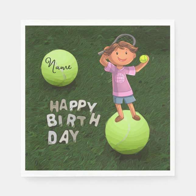 Tennis Birthday with tennis balls for boy player   Napkin (Front)