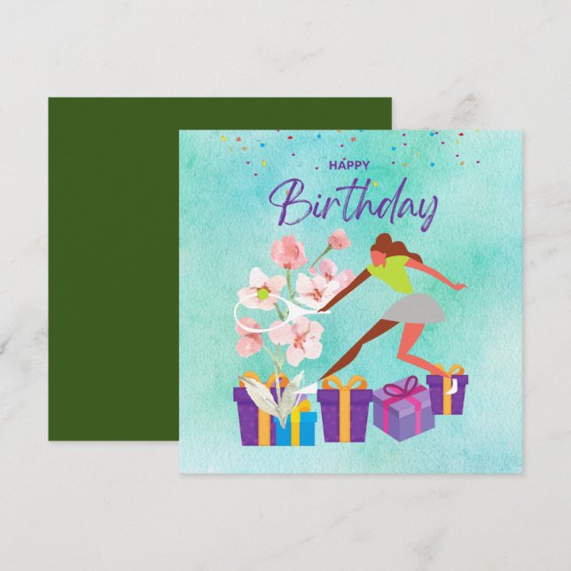 Tennis Birthday with Tennis Player watercolor Card (Front/Back)