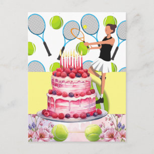 Tennis Birthday with woman player and flower  Postcard