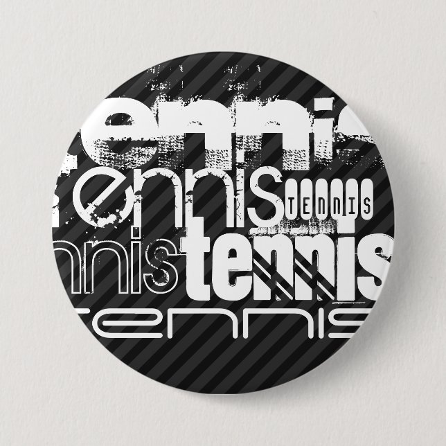 Tennis; Black & Dark Grey Stripes 3 Inch Round Button (Front)