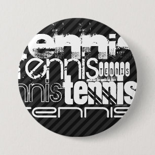 Tennis; Black & Dark Grey Stripes 3 Inch Round Button