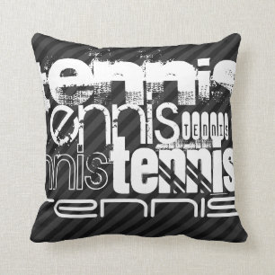 Tennis; Black & Dark Grey Stripes Throw Pillow