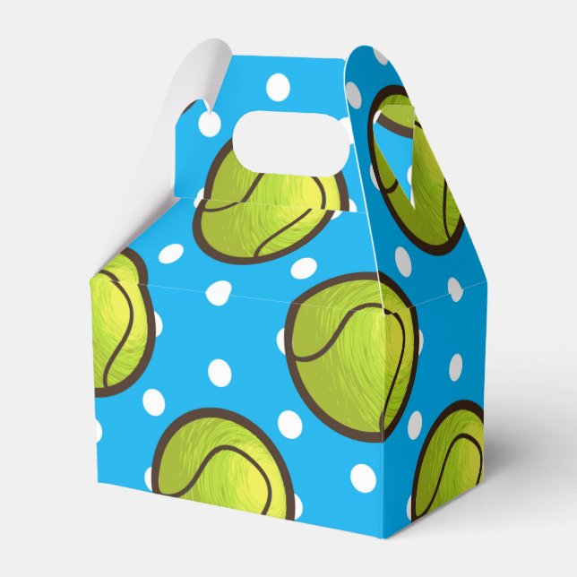 Tennis Blue Polka Dots Birthday Party  Favor Box (Front Side)