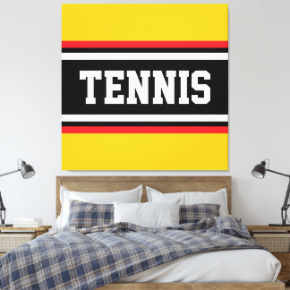 TENNIS Bold Bright Yellow Red Black White Stripes Canvas Print