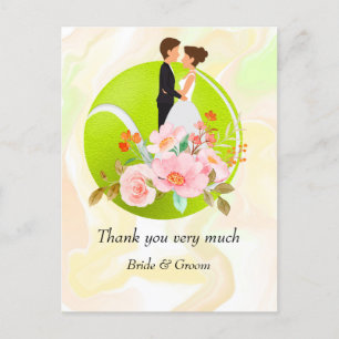 Tennis Bride and Groom on Tennis Ball for Wedding  Postcard
