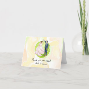 Tennis Bride and Groom on Tennis Ball for Wedding Thank You Card