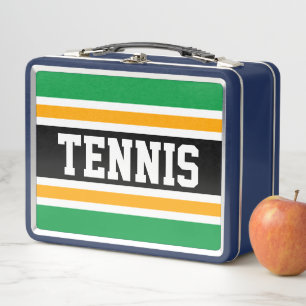 TENNIS Bright Green Black Yellow Racing Stripes Metal Lunch Box