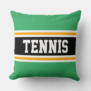 TENNIS Bright Kelly Green Black Athletic Stripes Throw Pillow