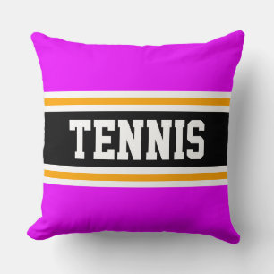 TENNIS Bright Tropical Pink Black Athletic Stripes Throw Pillow