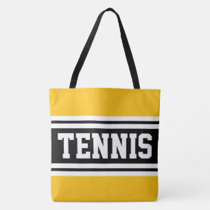 TENNIS Bright Yellow Black White Racing Stripes Tote Bag
