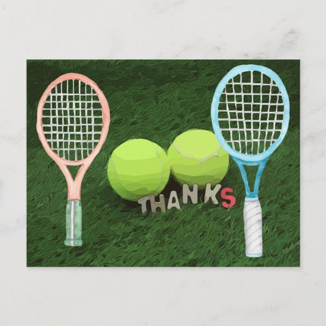 Tennis Carte de remerciements deux boules et raque (Devant)