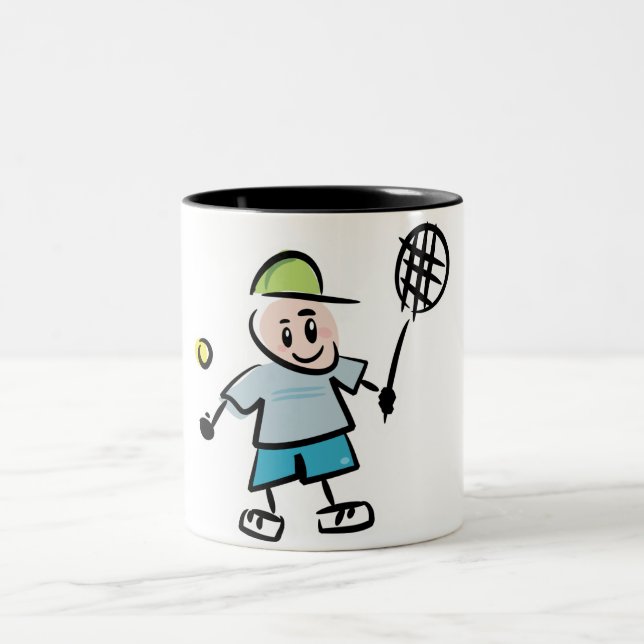Tennis Cartoon Two-Tone Coffee Mug (Center)