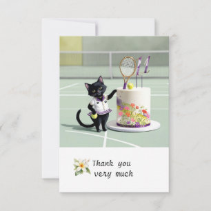 Tennis Cat Player at the court watercolor  Thank You Card