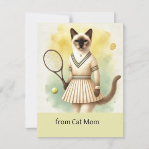 Tennis cat woman player watercolor postcard