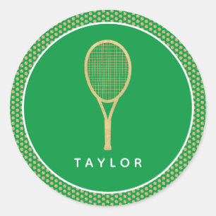 Tennis Chic Green Gold Custom Name Classic Round Sticker