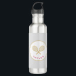 Tennis Chic Player Gift Pink and Gold Custom 710 Ml Water Bottle<br><div class="desc">The tennis player or fan in your life will love this personalized tennis themed pink, gold and grey water bottle featuring gold tennis racquets. Makes a wonderful gift for birthdays, the holidays, Mother's Day or as party favours. Part of a collection from Parcel Studios. *Note: The gold in this product...</div>