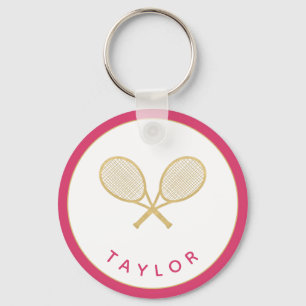 Tennis Chic Player Gift Pink and Gold Custom Keychain