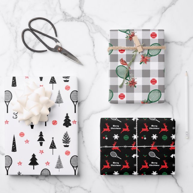 🎾Tennis Christmas, black and white pattern Wrapping Paper Sheet (Front)