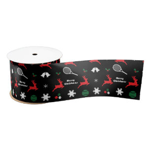 Tennis Christmas, black, red and white Satin Ribbon