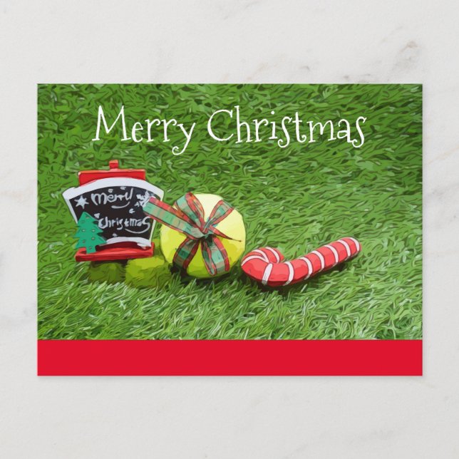 Tennis Christmas Card with ball on green  (Front)