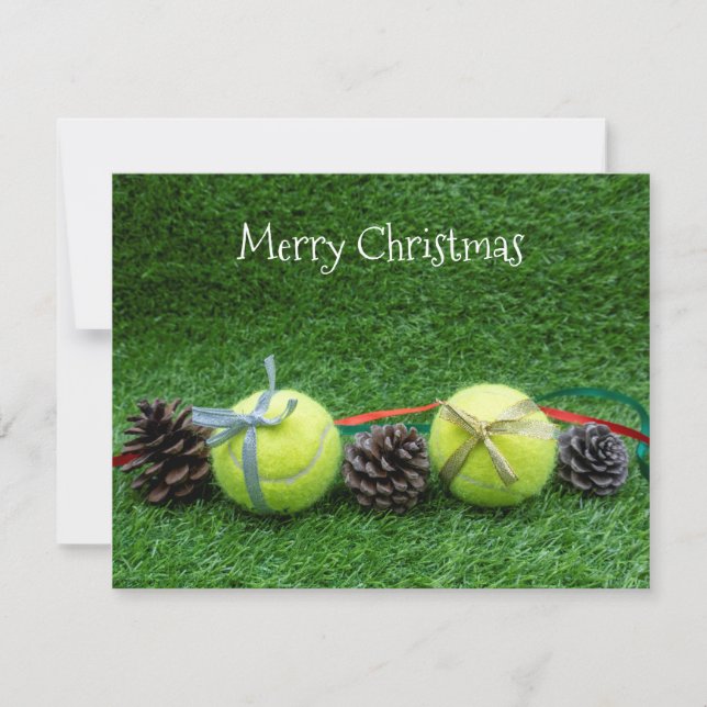 Tennis Christmas Card with pine cone and ribbon (Front)