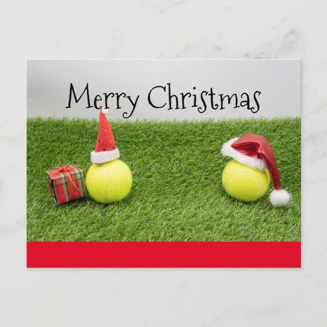 Tennis Christmas Card with Santa hat on Green  (Front)