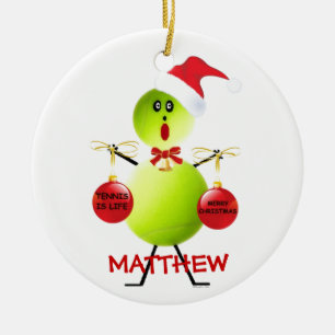 Tennis Christmas Cartoon Ceramic Ornament