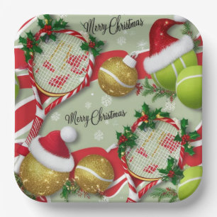 Tennis Christmas  Festive Racquets and Ball  Paper Plate