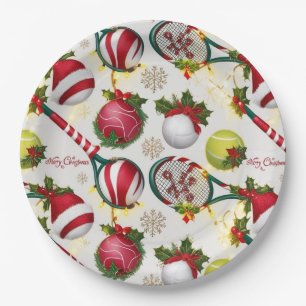Tennis Christmas  Festive Racquets and Ball  Paper Plate