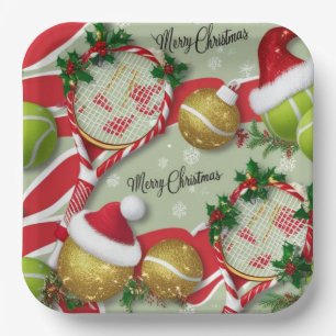 Tennis Christmas  Festive Racquets and Ball  Paper Plate
