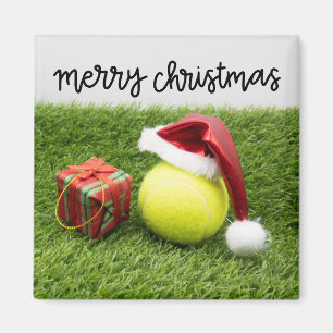 Tennis Christmas Holiday Card with ball and Santa Magnet